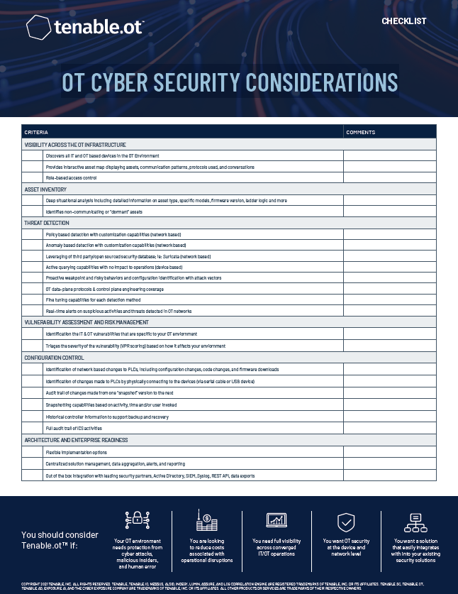 Tenable's OT Cyber Security Considerations Checklist.pdf