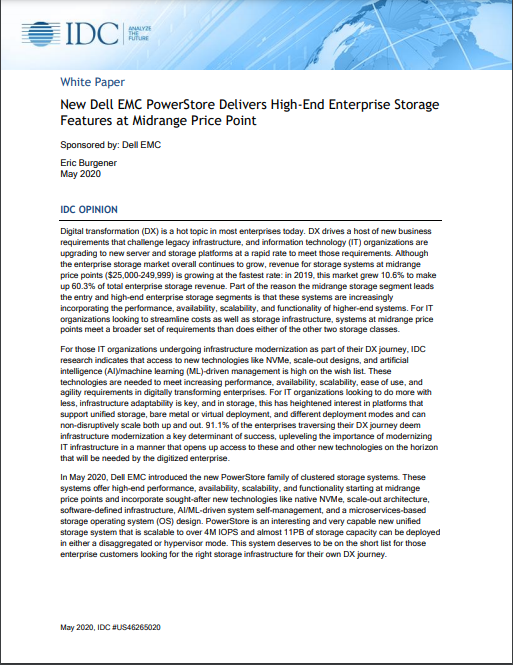 New Dell EMC PowerStore Delivers High-End Enterprise Storage Features at Midrange Price Point - ID.pdf